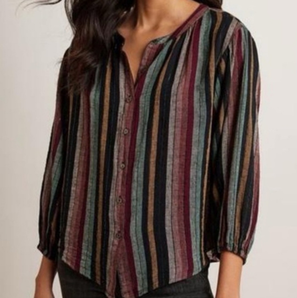 Velvet by Graham and Spencer Blouse Button-Down Shirt Color Strips Metalic XS